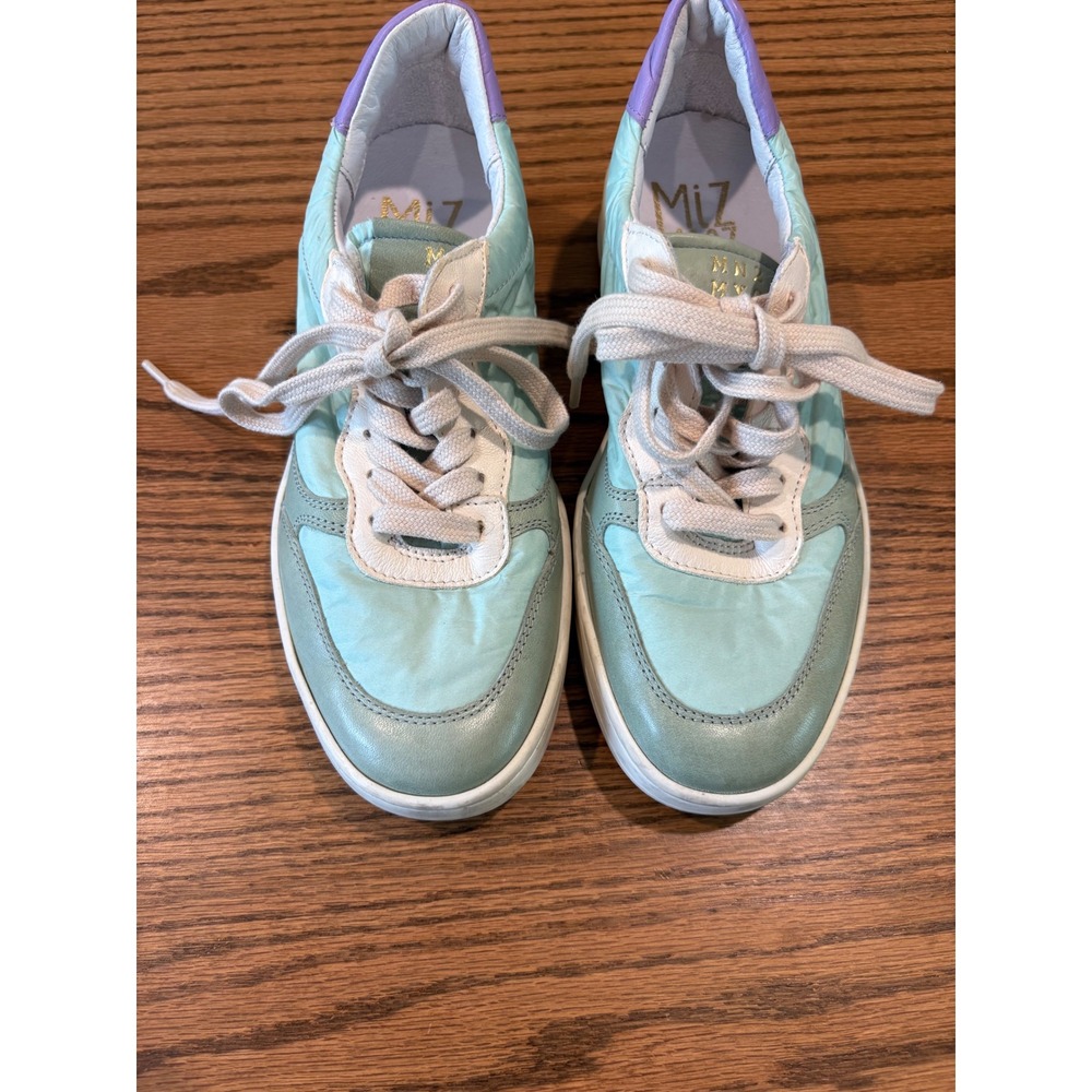 Miz Mooz Veronica Pastel Mint Purple Leather Quilted Sneakers Women 37 US 6.5-7